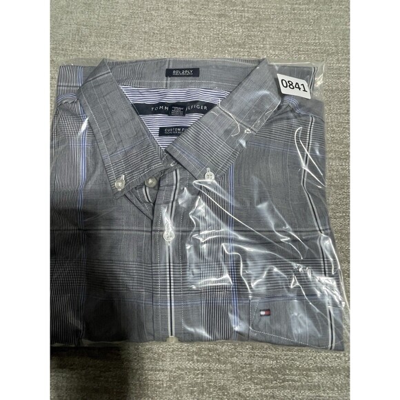 Tommy Hilfiger Shirt Men’s XL Gray Button Down Collared Plaid Custom Fit - Picture 10 of 10
